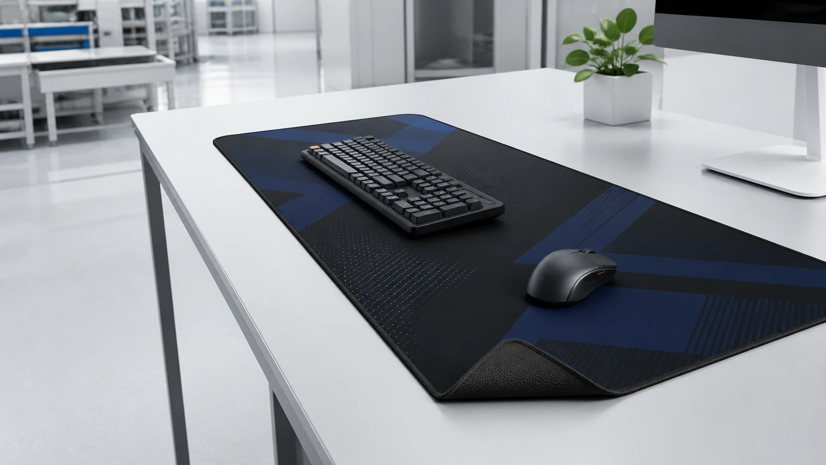 Custom extended gaming mouse pad with stitched edge and anti-slip rubber backing for OEM wholesale orders