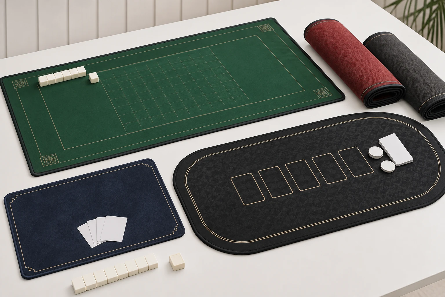 Mahjong table mat and card game mat product range in different OEM formats