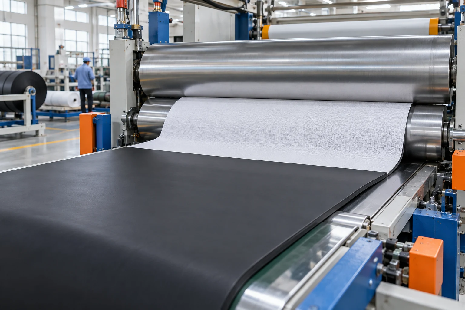 Rubber and fabric lamination line used in custom mahjong mat manufacturing