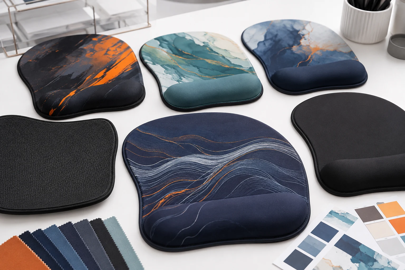 Custom printed wrist rest mouse pads with full-color artwork for OEM brand projects